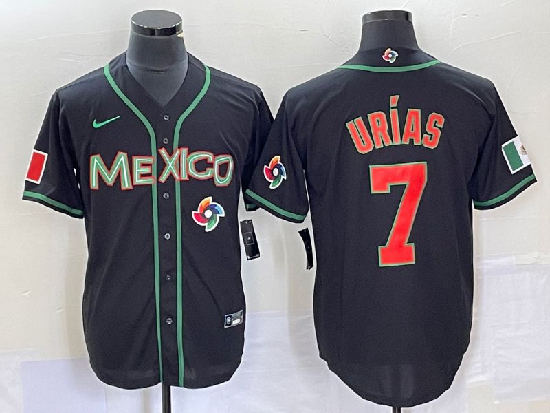 Men 2023 World Cub Mexico #7 Urias Black red Nike MLB Jersey15